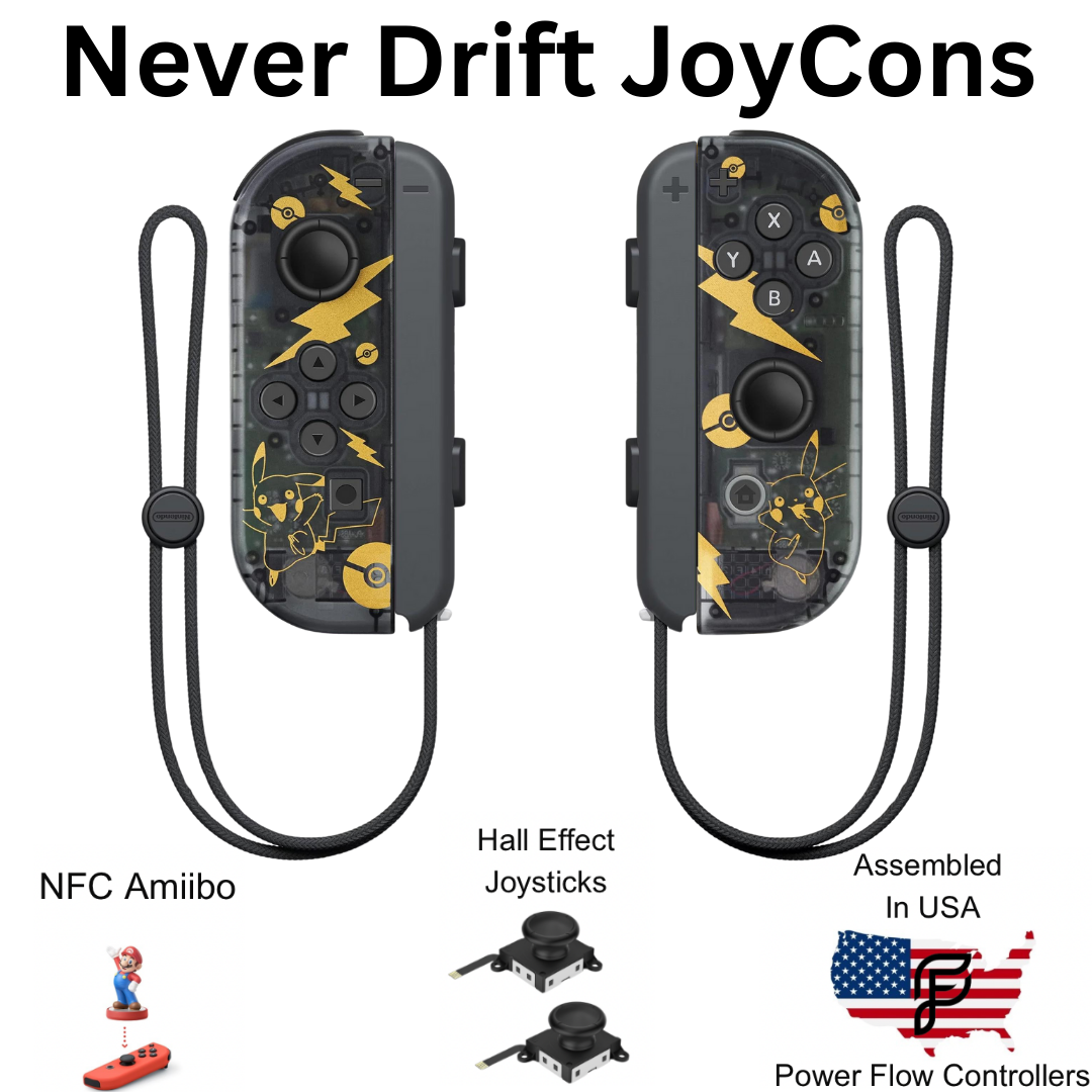 Pikachu Clear Hall Effect Never Drift JoyCons For Nintendo Switch/ Switch OLED